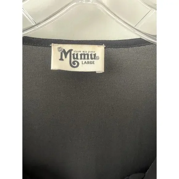 Show Me Your Mumu Black Poet Tie Blouse Sz L - Picture 5 of 6